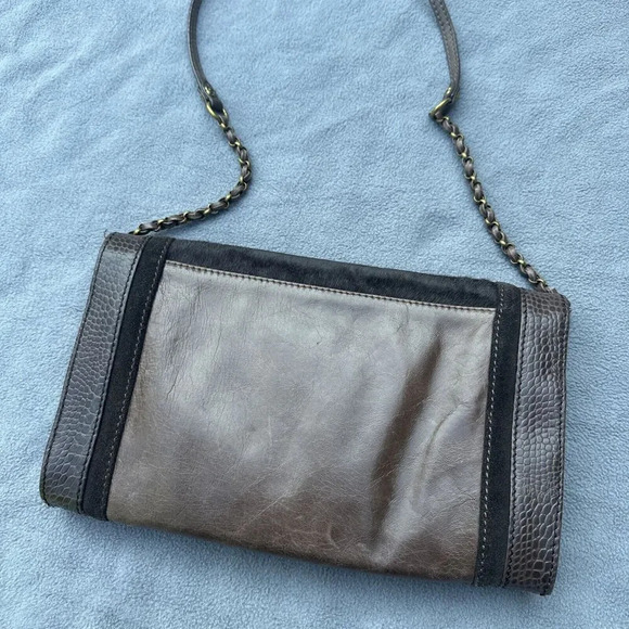 Elliott Lucca Cordoba Brown Leather Crossbody Purse Envelope Clutch Turn Lock - Picture 7 of 10